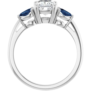 The Lunara | 1.09ct Lab-Grown Cushion Diamond Engagement Ring with Blue Sapphire Marquise Accents in 14K White Gold