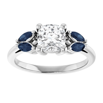 The Lunara | 1.09ct Lab-Grown Cushion Diamond Engagement Ring with Blue Sapphire Marquise Accents in 14K White Gold