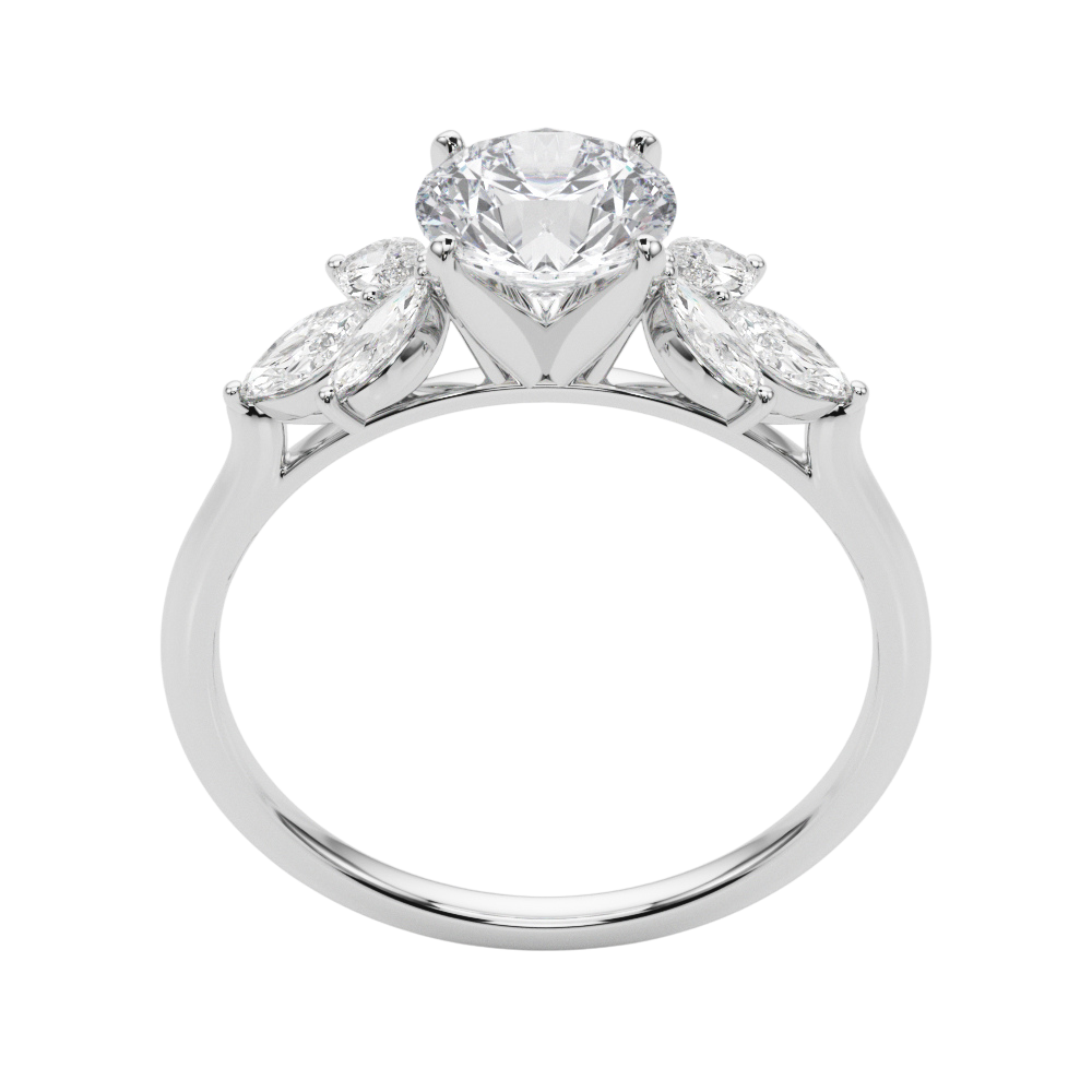 The Mireille | 1.50ct Lab-Grown Round Diamond Engagement Ring with Marquise Mined Diamond Accents in 14K White Gold