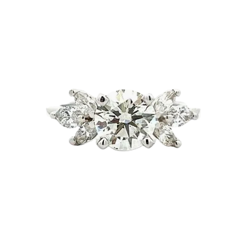 The Mireille | 1.50ct Lab-Grown Round Diamond Engagement Ring with Marquise Mined Diamond Accents in 14K White Gold