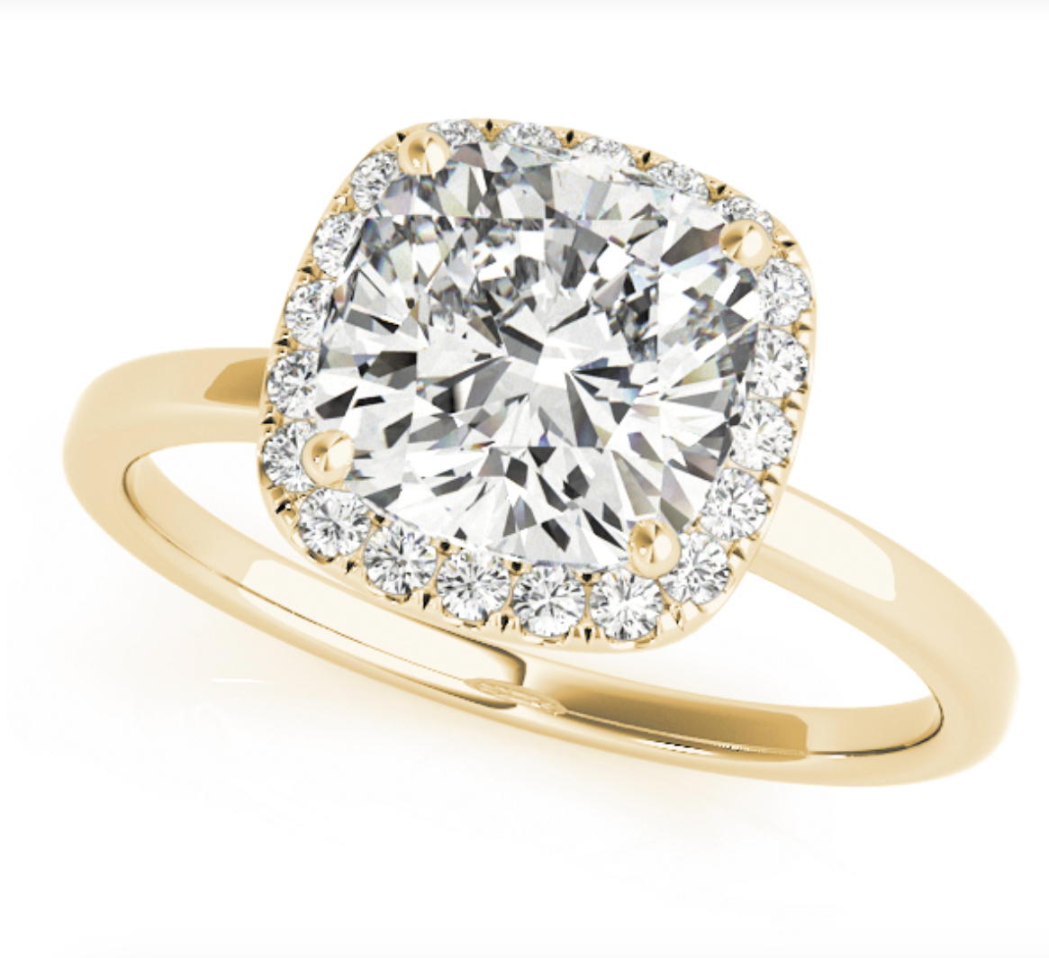 The Odelle | 0.83ct Lab-Grown Cushion Diamond Halo Engagement Ring in 14K Yellow Gold (1.00CTW)