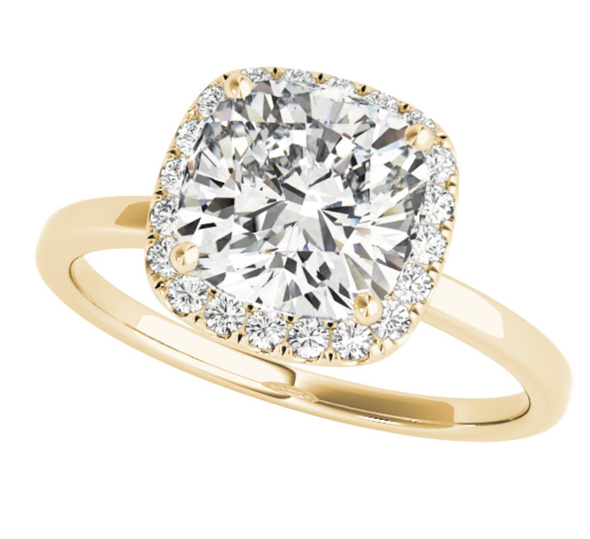The Odelle | 0.83ct Lab-Grown Cushion Diamond Halo Engagement Ring in 14K Yellow Gold (1.00CTW)