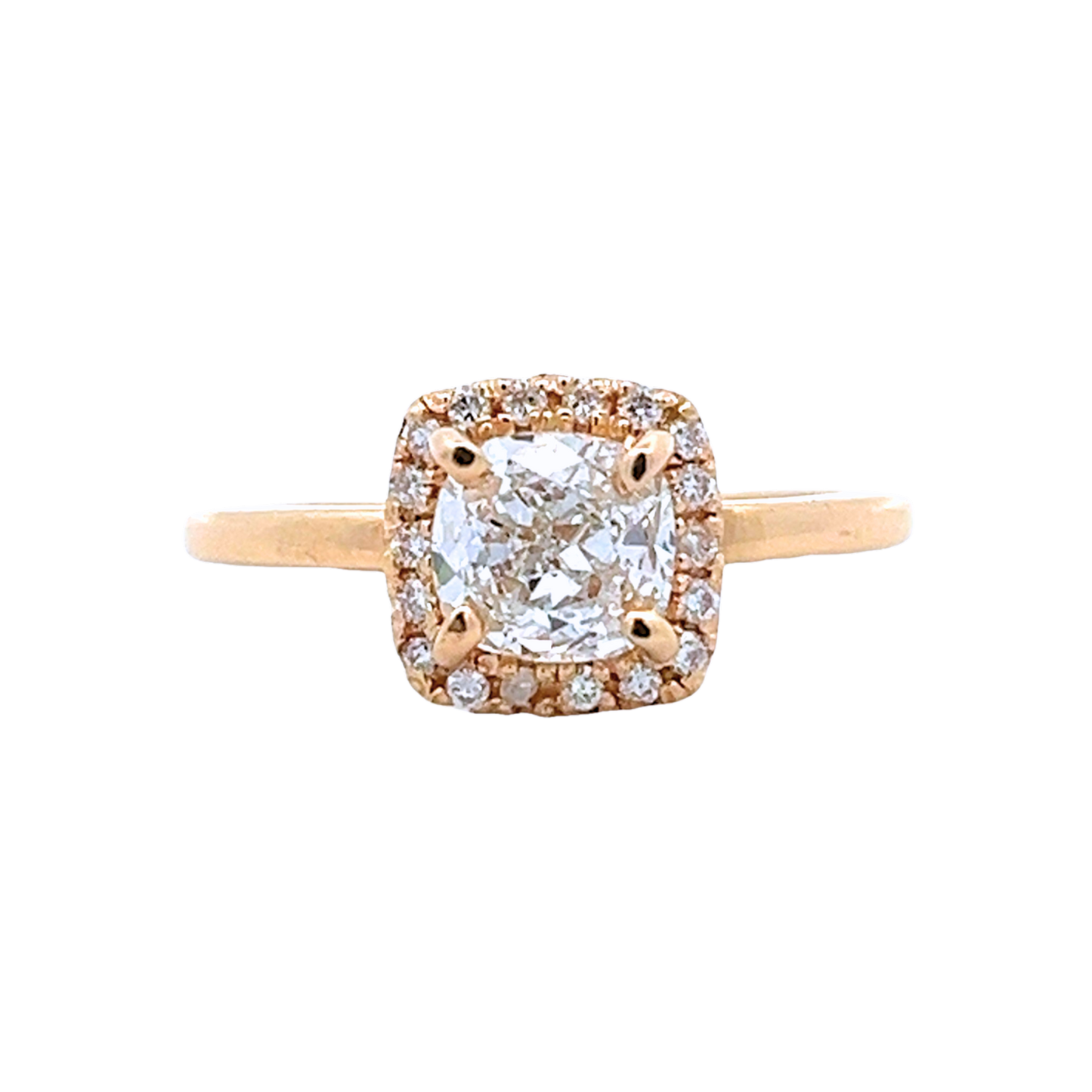 The Odelle | 0.83ct Lab-Grown Cushion Diamond Halo Engagement Ring in 14K Yellow Gold (1.00CTW)