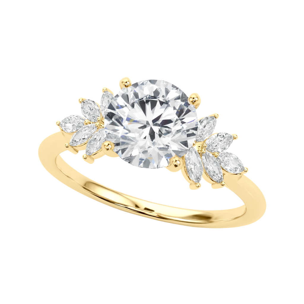 The Odette | 1.83ct Lab-Grown Round Diamond Engagement Ring with Marquise Accents in 14K Yellow Gold