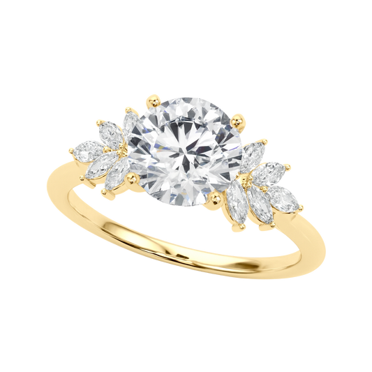 The Odette | 1.83ct Lab-Grown Round Diamond Engagement Ring with Marquise Accents in 14K Yellow Gold