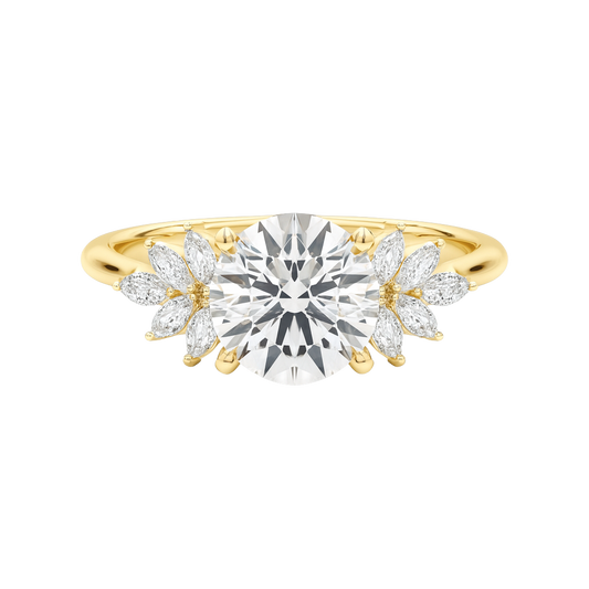 The Odette | 1.83ct Lab-Grown Round Diamond Engagement Ring with Marquise Accents in 14K Yellow Gold