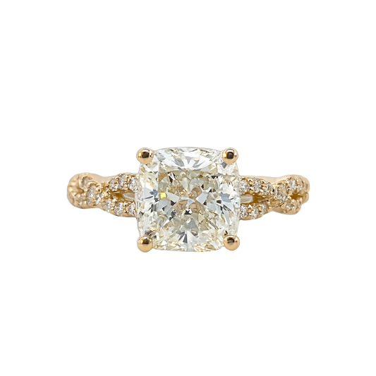 The Ondine | 3.00ct Lab-Grown Cushion Diamond Engagement Ring with Diamond Twist Band in 14K Yellow Gold