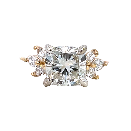 The Valencia | 3.14ct Lab-Grown Cushion Diamond Engagement Ring with Marquise Diamond Accents in 14K Yellow & White Gold