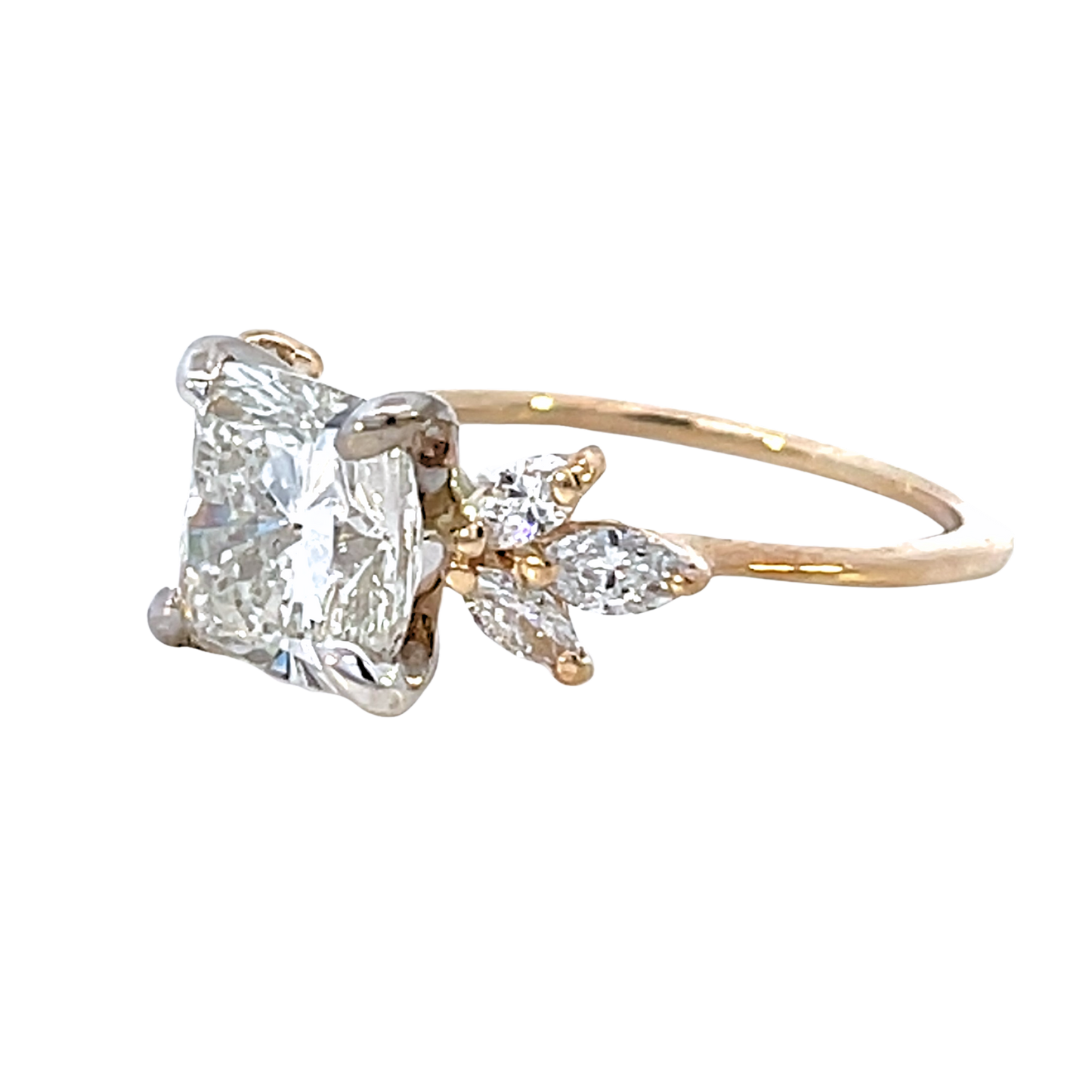 The Valencia | 3.14ct Lab-Grown Cushion Diamond Engagement Ring with Marquise Diamond Accents in 14K Yellow & White Gold