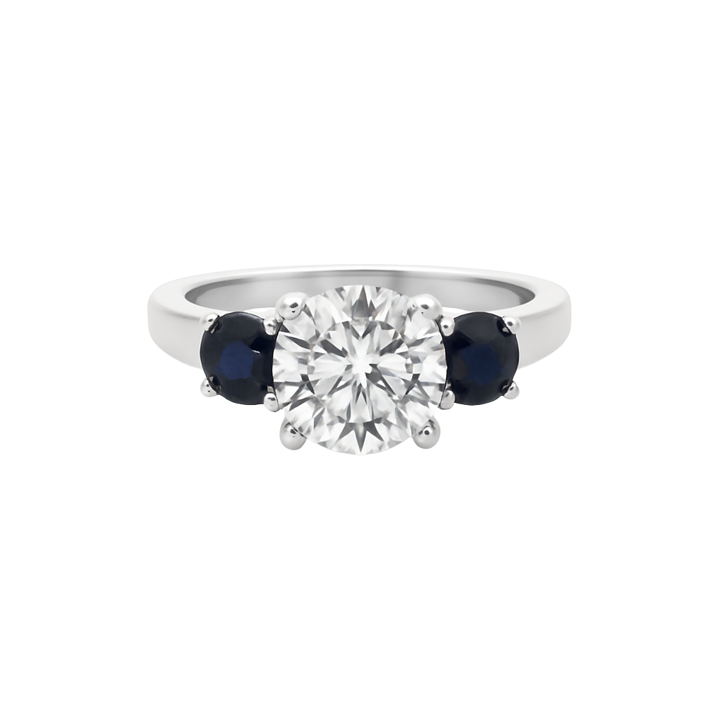 The Vivienne | 1.02ct Natural Round Diamond Engagement Ring with Blue Sapphire & Diamond Accents in 14K White Gold