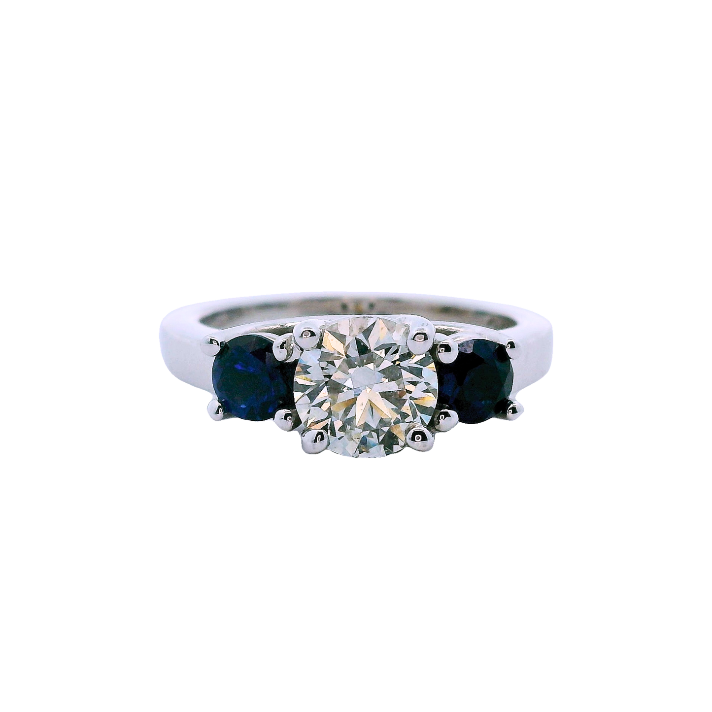 The Vivienne | 1.02ct Natural Round Diamond Engagement Ring with Blue Sapphire & Diamond Accents in 14K White Gold