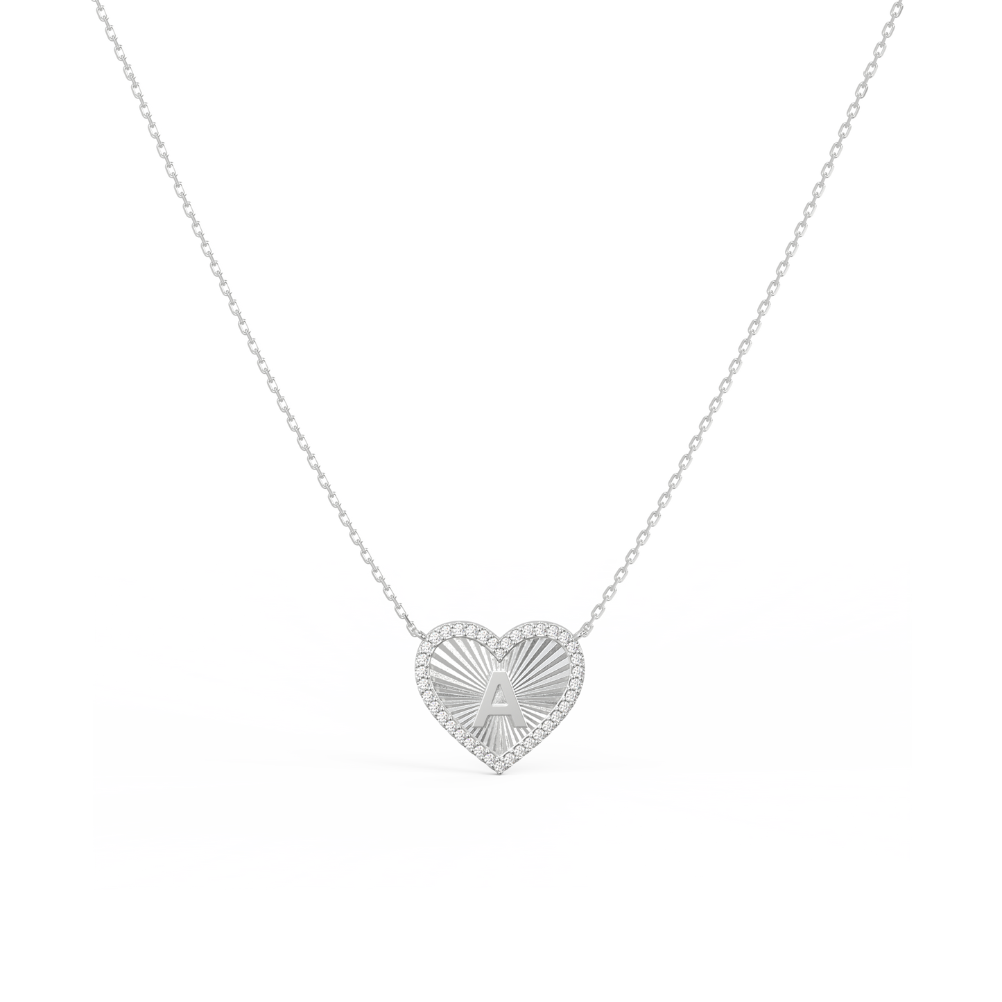 Rhodium Plated Heart Initial Necklace（Plated)