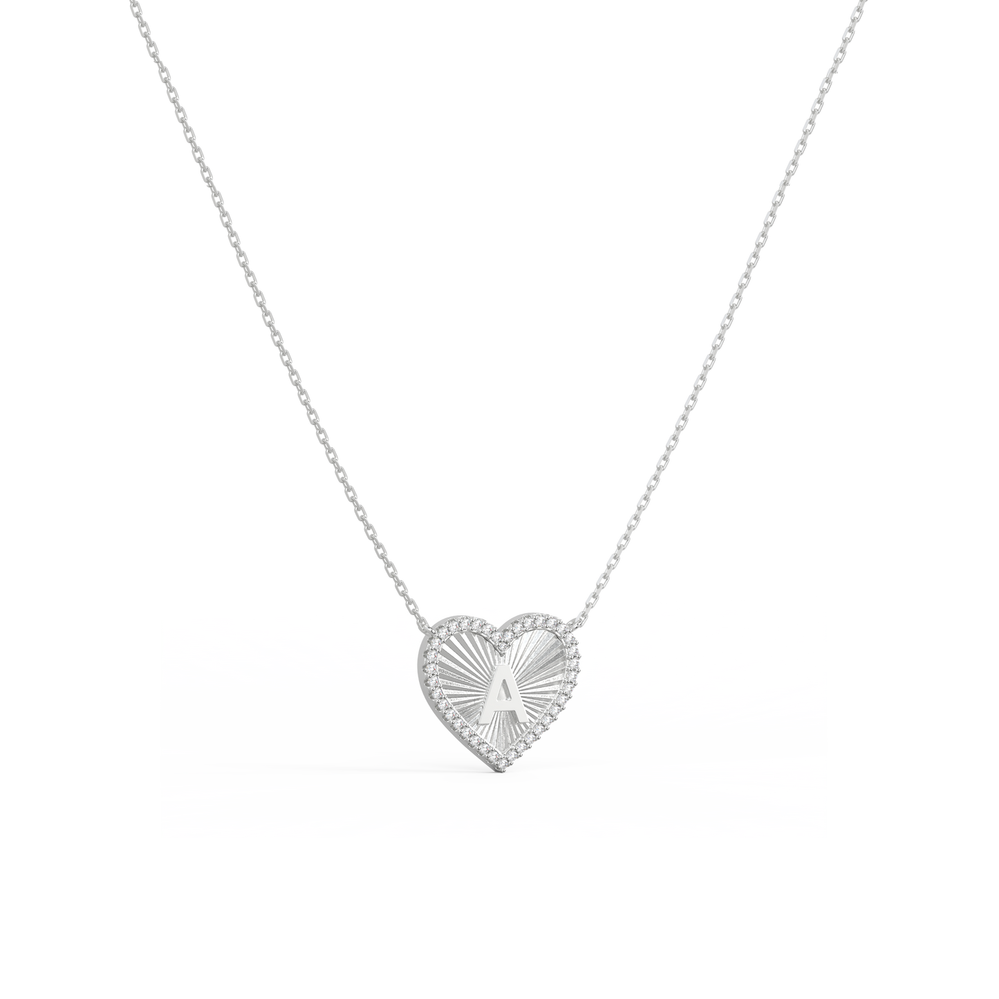 Rhodium Plated Heart Initial Necklace（Plated)