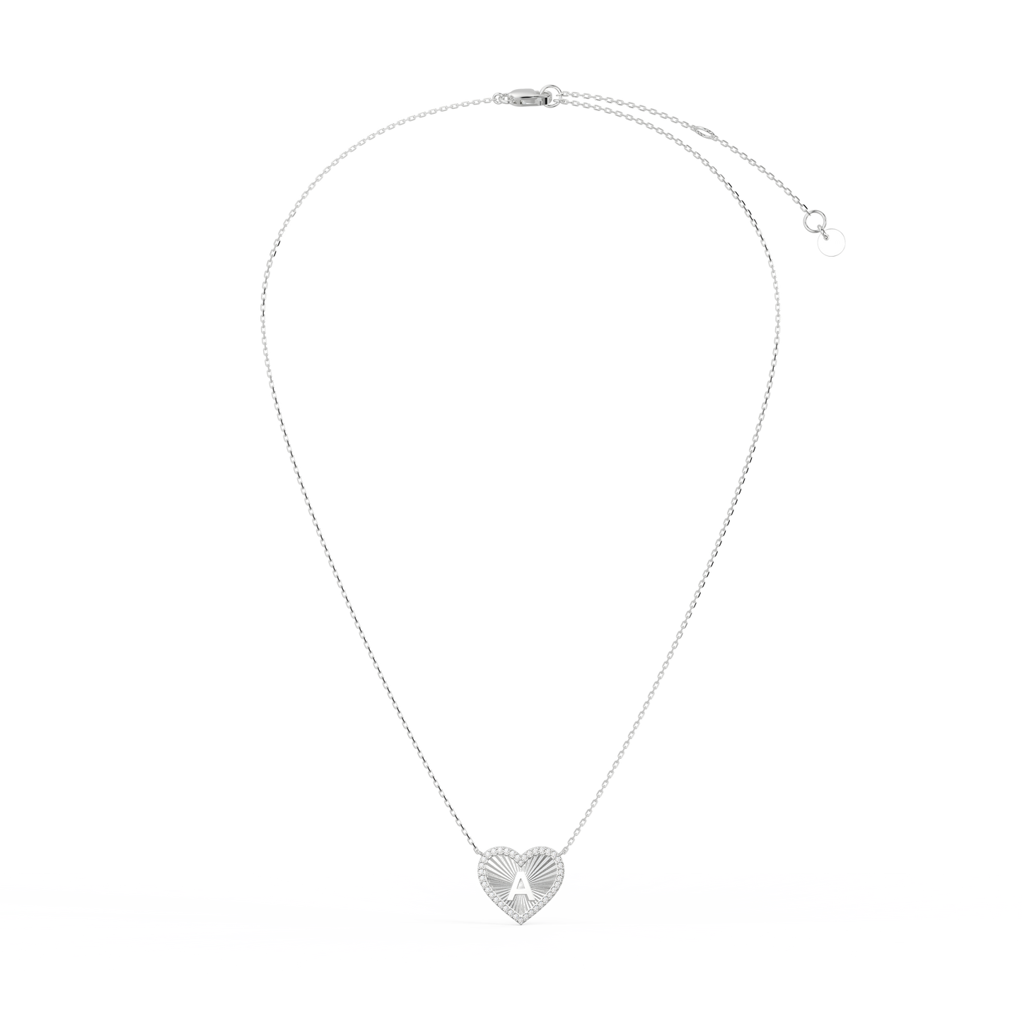 Rhodium Plated Heart Initial Necklace（Plated)