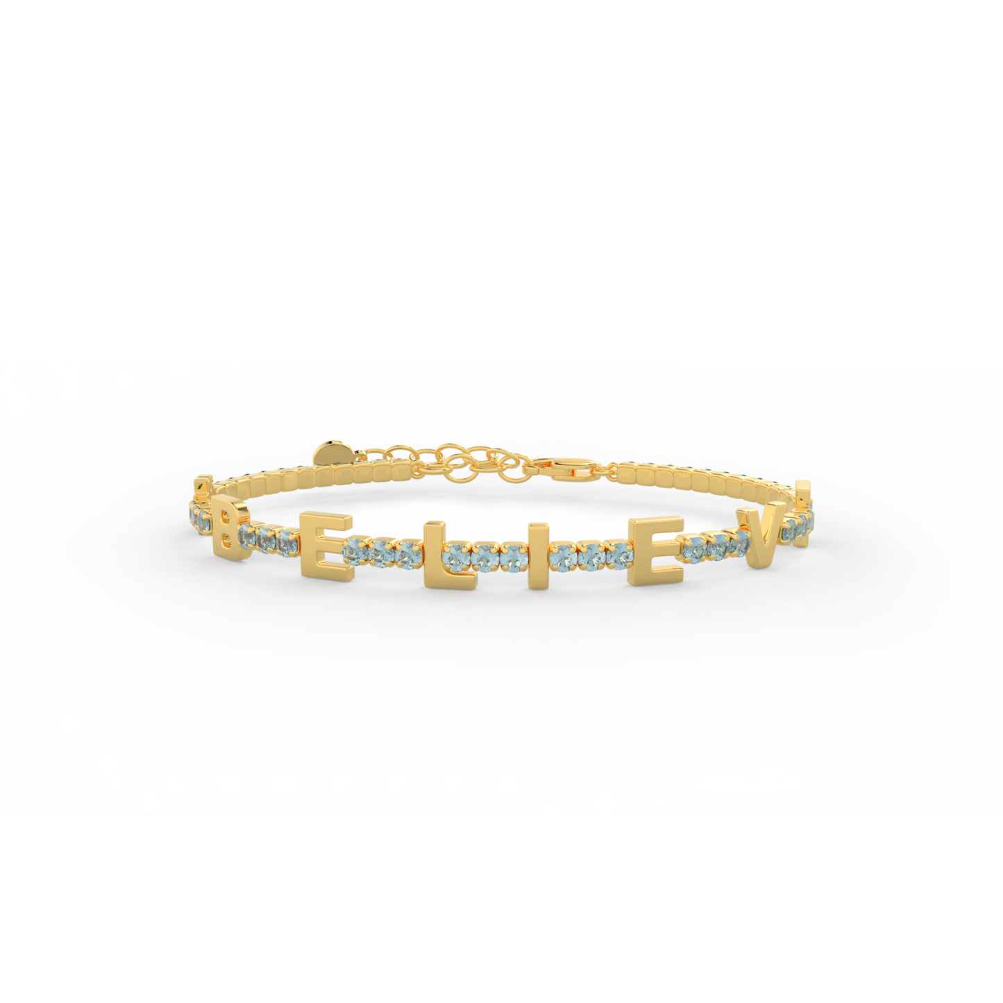 Aquamarine Birthstone Tennis Bracelet 18K yellow Gold Plated