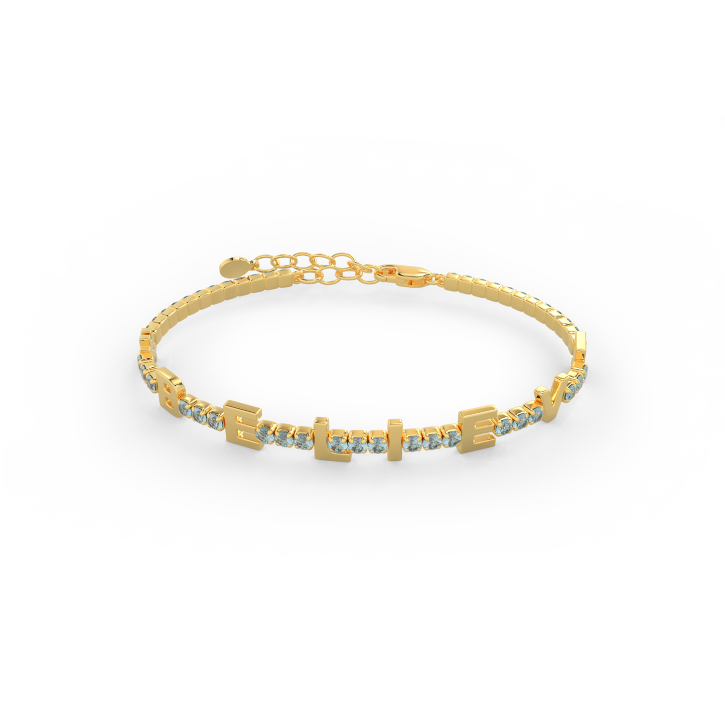Aquamarine Birthstone Tennis Bracelet 18K yellow Gold Plated