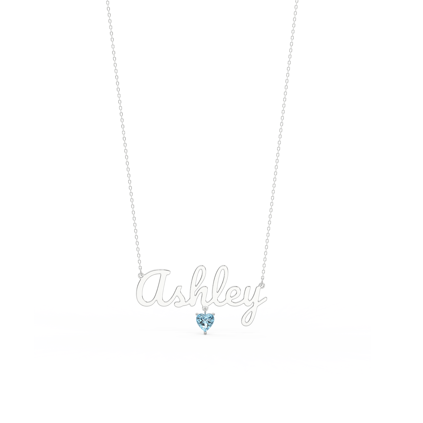 Rhodium Plated Heart Birthstone Name Necklace